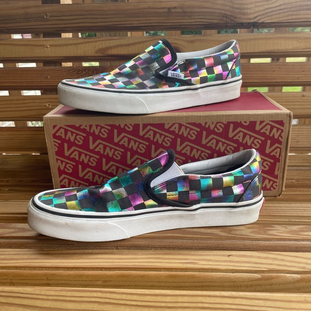 Vans Rainbow Checkered Slip-On Shoes